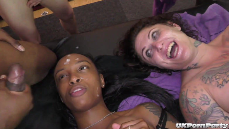 100% Amateur Gangbang and Bukkake from the UK!: Lola and Talula enjoy a gangbang fuck and facials