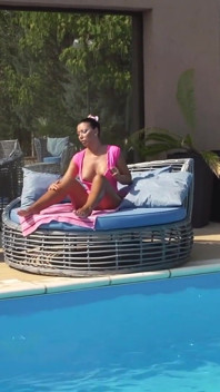 Hot poolside fucking with sexy chick with bug tits and massive dick
