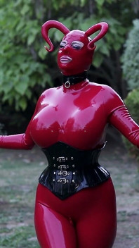 Halloween Special: Red Rubber Devil Playing with Rubber Bound Sub
