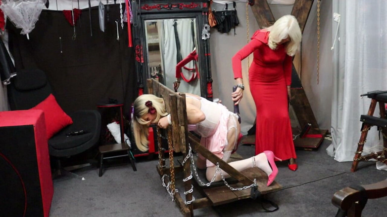 Sissy Dee Dee: Sissy Dee Locked in the Stocks and Teased by Lady...