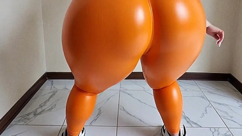 Xprohibidox1: Mujer de culo grande en leggings naranjas en movimiento