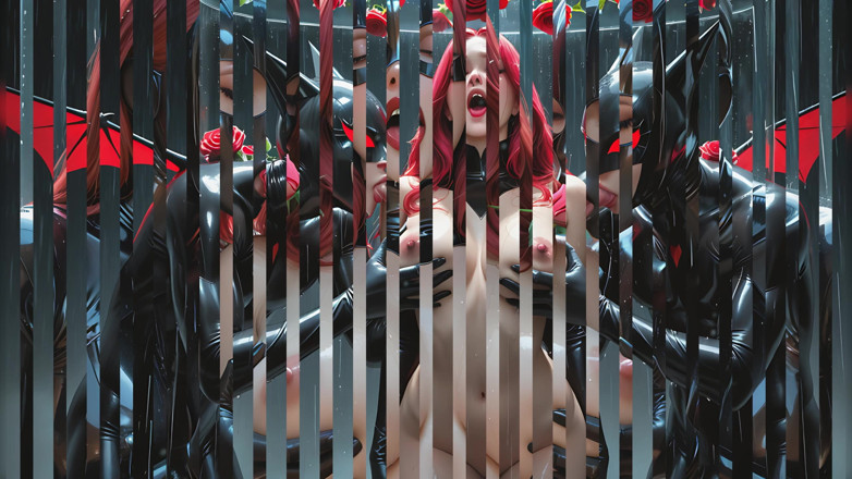 LustRender: Beautiful Nude Woman with Rose Red Hair Sucking Nipple and...