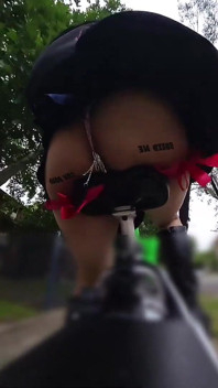 Riding in Public with Butt Plug Exposed and Red Garters