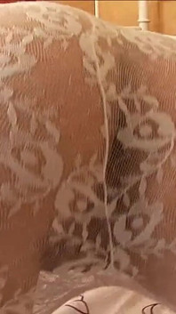 Brunette Teen Lo Pulls Down Her White Pantyhose and Fucks Herself with Glass Dildo