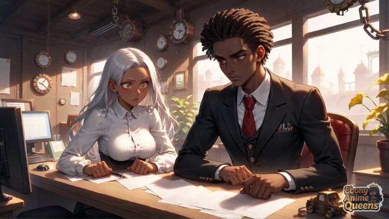 Ebony Anime Queens: Conformarsi in ebano sensuale e dominazione dell'ufficio oscuramente dolce!