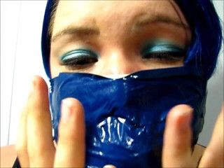 Selfgags classic: Layla makes herself another cruel, tight, and massive gag with 18...