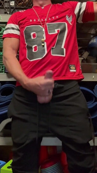 Jockdad87 Shoots a Load of Cum in His #87 Jersey