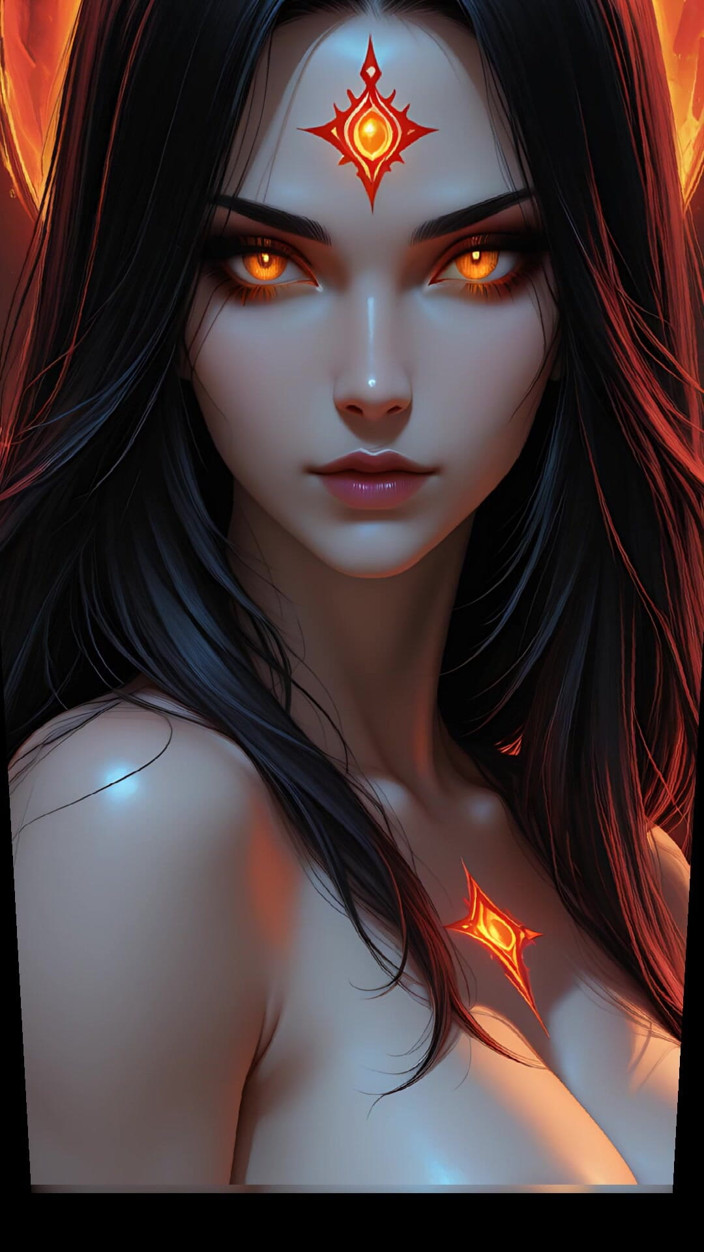 VelvetInk Studio: Shadow Assassin Warrior Woman with Jet Black Hair and Amber...