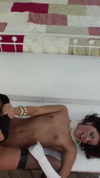 Alone in the house playing with the pussy but the boy arrives and makes her enjoy it