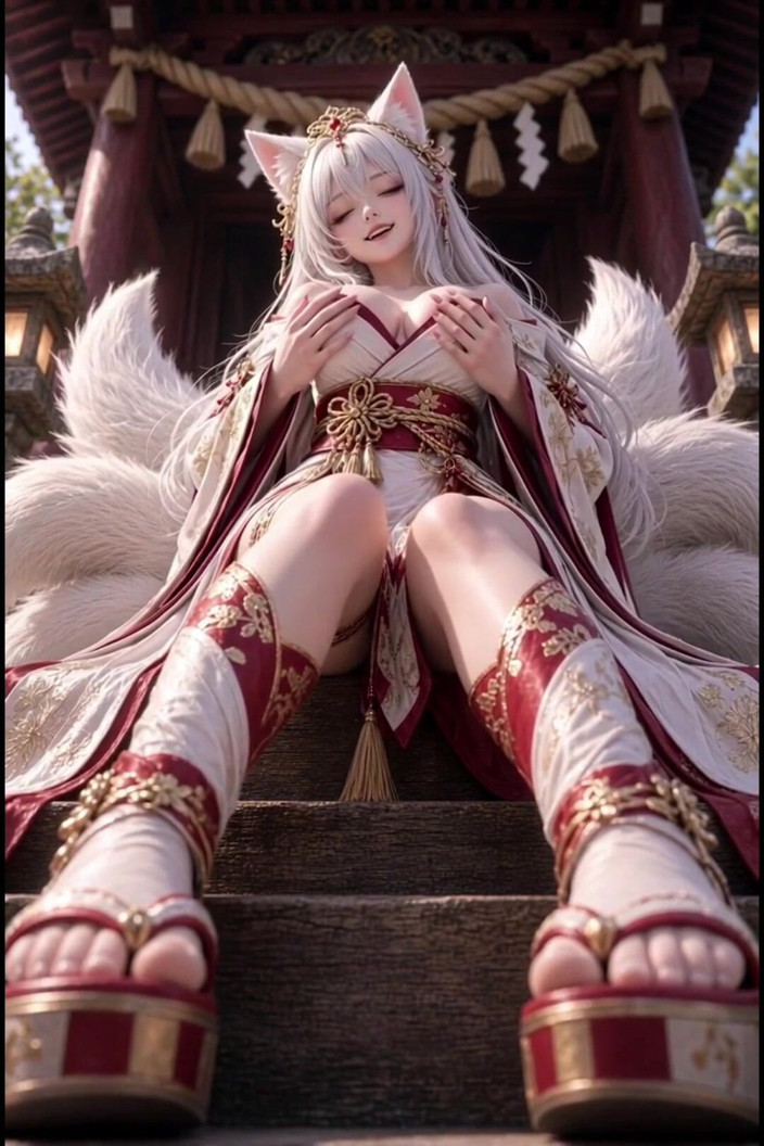 Wertstofsamler: 3d anime kitsune мастурбує на храмових сходах і катається на її членах