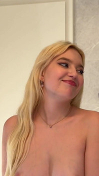 Big Ass Blonde Beauty Takes off Her Panties Braless in the Bathroom Flashes Her Tight Shaved Pussy