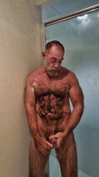 Hairy Muscle Bear Flexes and Showers