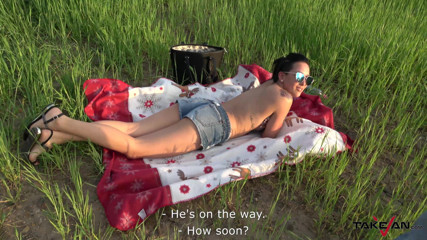 Take Van: Cute babe catching sun outdoors found by horny dude who...