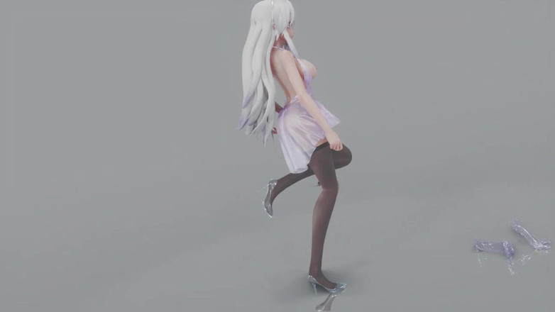 MikuMotion: Mmd hnědyoké dívky; Čiré šaty; Průhledné podpatky; Černé punčochy