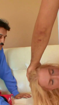 The sexy blonde gets fucked by her stepbrother while her boyfriend looks at them
