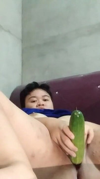 Saya melihat bahawa saya mempunyai timun di dalam peti sejuk saya dan saya mengongkek pepek saya dengannya