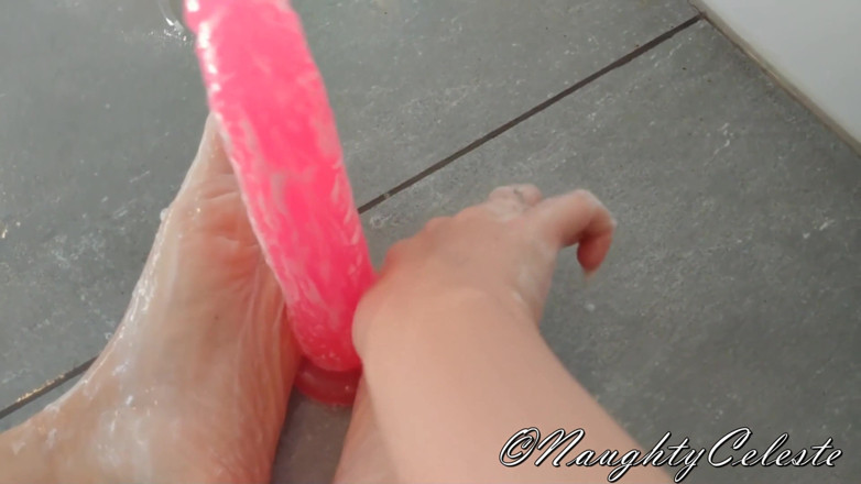 NaughtyCeleste: Dildo footjob in the shower with soap