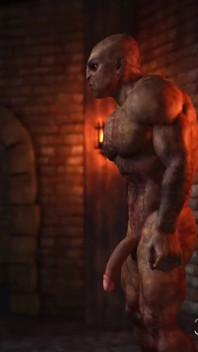 Eine sexy blondine wird von einem großen monster im kerker hart gefickt