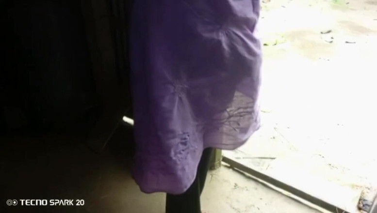Real Time Enjoy: Girl Sweeping the Yard Naked in the Rain - Outdoor Scene