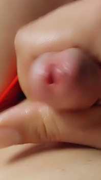 Cute Trans Cock Handjob, Cum Play Close up