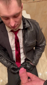 Office Boy in Suit Get Pissing