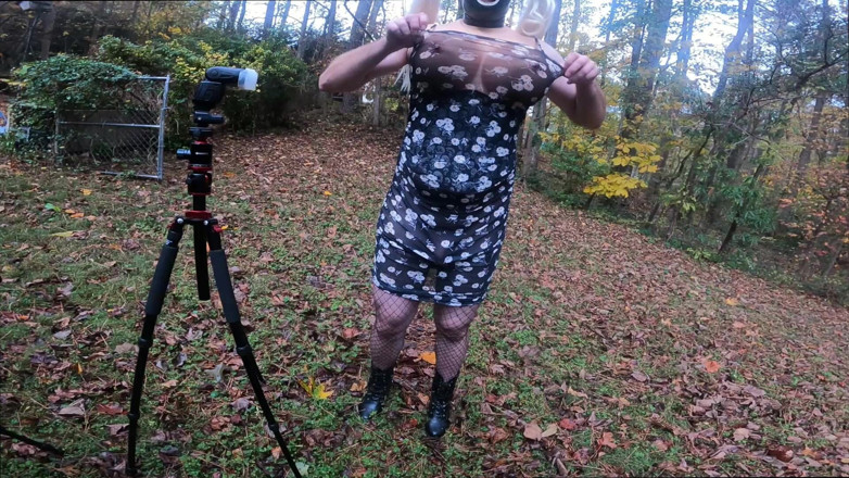 Jon Screcrow: Giant Fake Tits Crossdresser Walk in the Woods Behind the...