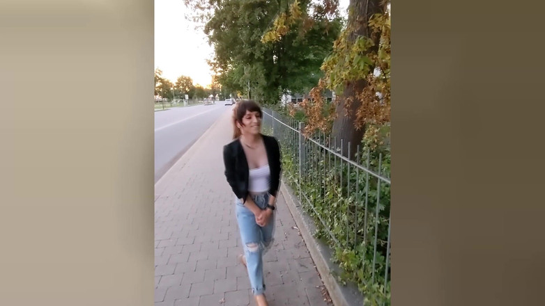 TV Helena: Outdoor Wetting! Tranny Girl Is Walking Through the City with...