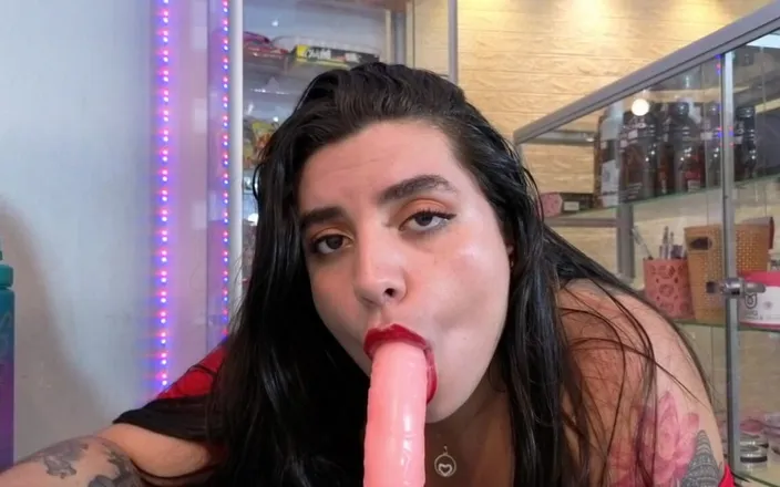 Esmeralda Blue: He Gets Horny Serving and Starts Suckling the Dildo