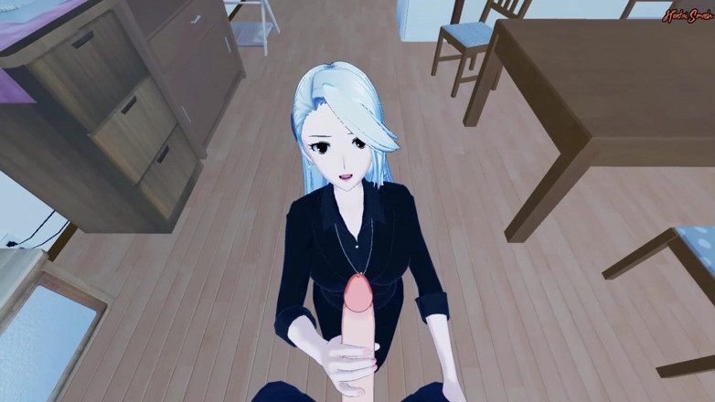 Hentai Smash: Sae Niijima hluboko v krku tvého ptáka a polyká nálož...
