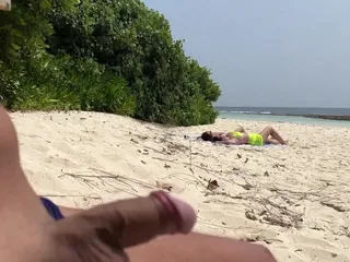 Pervert Jerks off Busty MILF and Her Stepdaughter and Cums on Their Faces While They Sunbath
