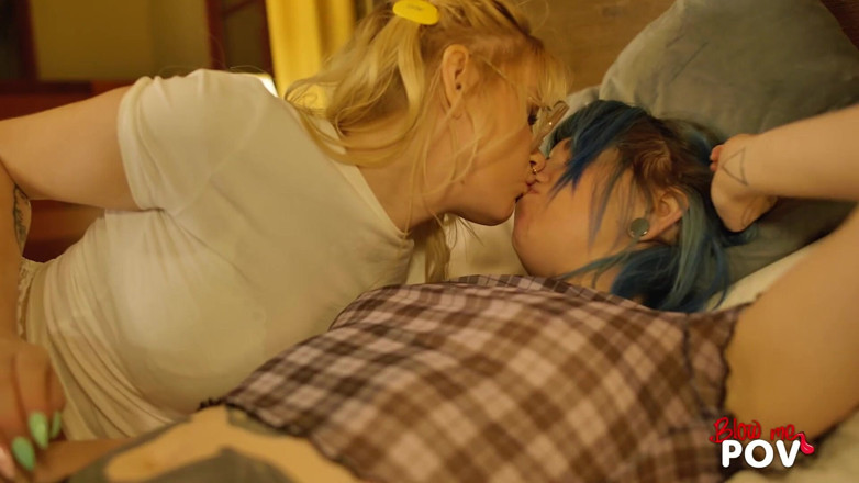 Blow me POV: Blow Me POV - Two Tattoed Girls Suck a Huge Dick
