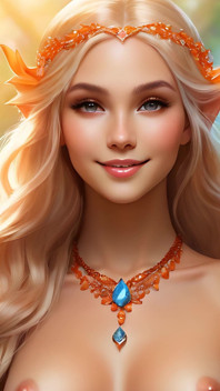 Ai artist nude - linda mulher segurando gardenia com jóias de diamante topaz-laranja