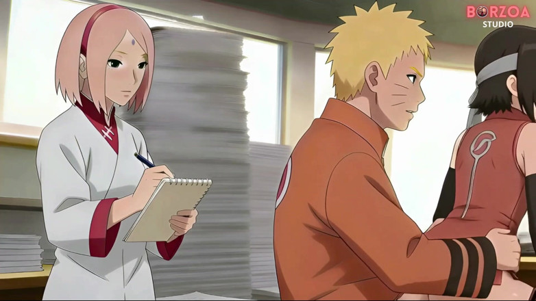 Borzoa: Naruto mengongkek dan creampie Sarada semasa Sakura menonton, dia mengkhianati...