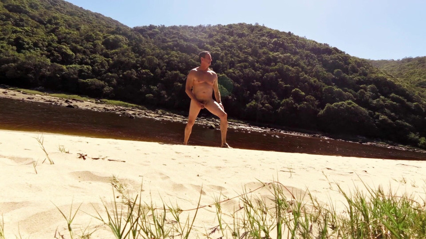 Naked at a River Mouth and End up Busting a Nut! (FitandHungDad)