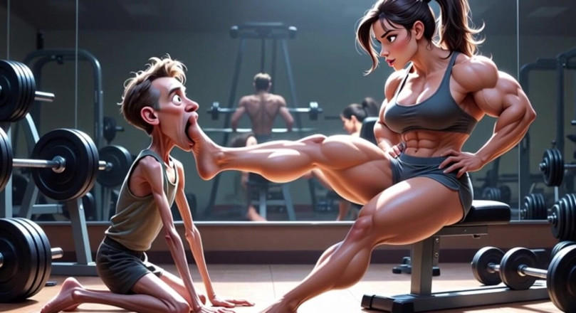 YOUR BEST FANTASY: Muscular Woman Humiliates Skinny Man - Foot Worship Domination