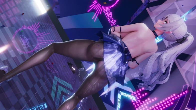 MikuMotion: Колышущейся грудью; Мини-юбка с голым дном; Черные чулки с вырезом