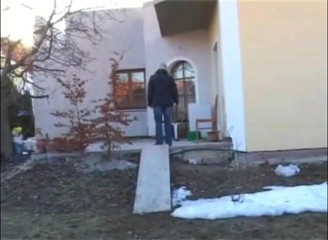 Femdom Austria: Slut pisses next to a house