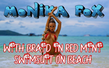 Monika Fox: Hot Monika Fox with Braid in Red Mini Swimsuit on...