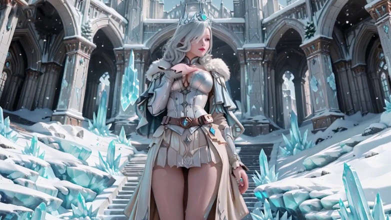 Seraphina Vale: Regina ghiaccio dai capelli argentati! Inginocchiata nel Castello di Ghiaccio,...