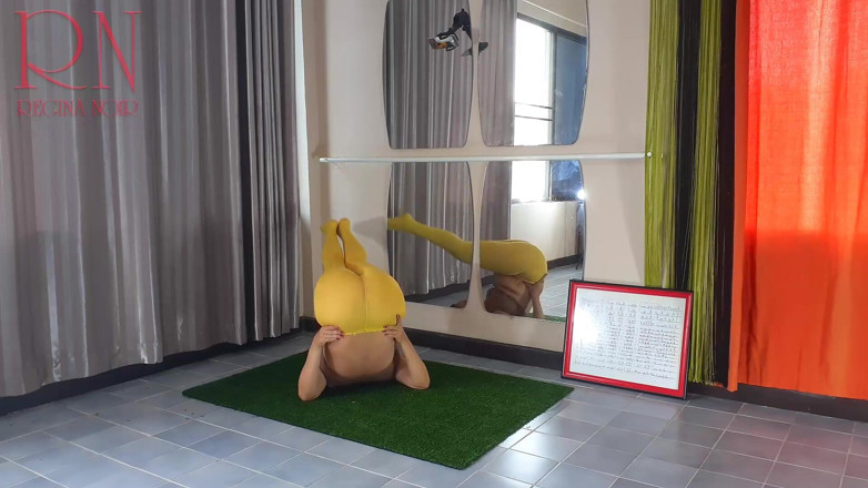 Regina Noir: Regina Noir. Yoga in yellow tights doing yoga in the...