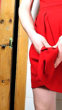 Tease, jerk and cum in red dress