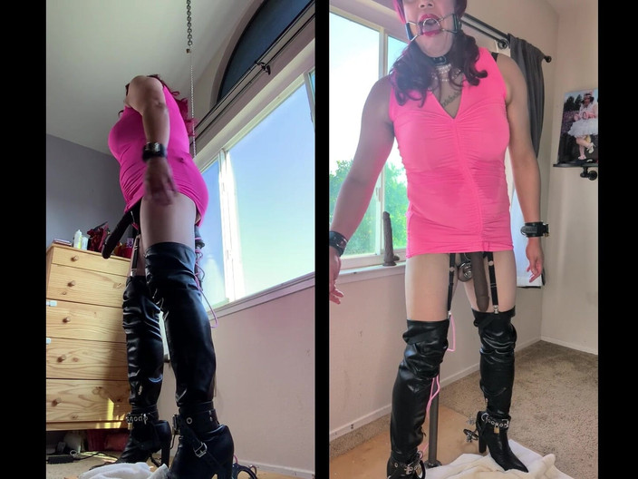 Sissy Candy: Sissy låst i kyskhet och i bondage på hennes inlägg...