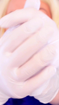 Medical nitrile white nurse gloves and fur with dark lipstick - Blonde ASMR