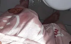 Masturbating Wearing Girl Satin Pajamas with Short Pants