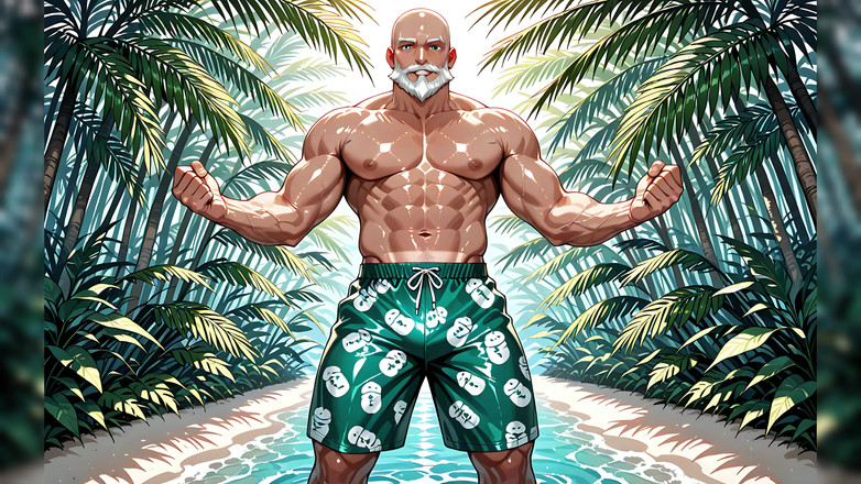 Erotic Man: Hübscher glatzköpfiger alter mann, hemdlos