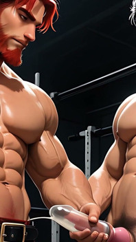Un garçon de gym musclé se fait traire les mains libres d’une Écossaise musclée dans les Highlander