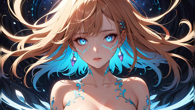 LustRender: Trance cahaya seorang wanita muda yang cantik dengan tanda berkilau...