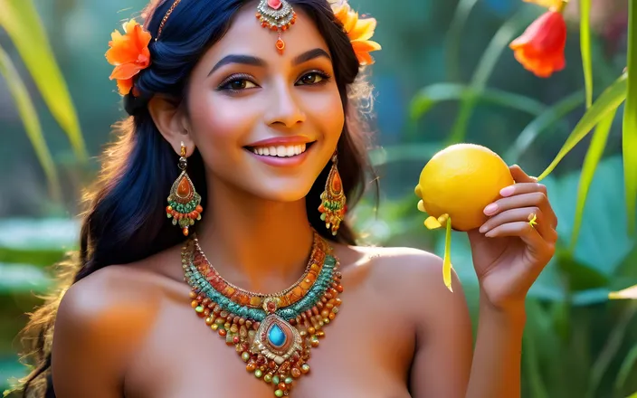 LustRender: Beautiful Big Breasted Nude Indian Elf Girl with Lemongrass