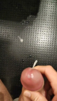Moaning as I Squirt My White, and Thick Cum All Over the Floor with My Thick, Shaved, Cock