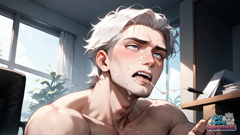 Gay Anime Adventures: Fantastic XXX Act no Office Desk com um homem musculoso...